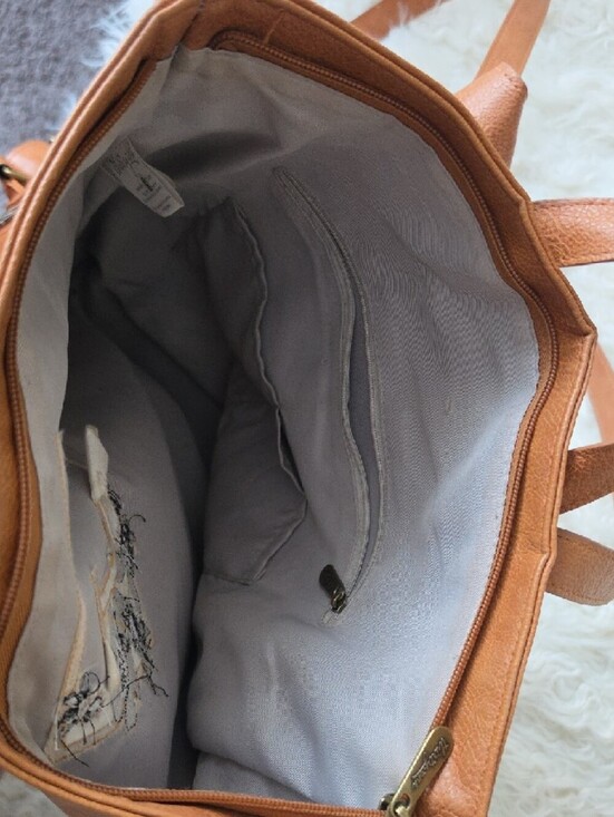 thirty-one Tan Faux Leather Tote with Light Gray Interior and Branded Tag main image 5